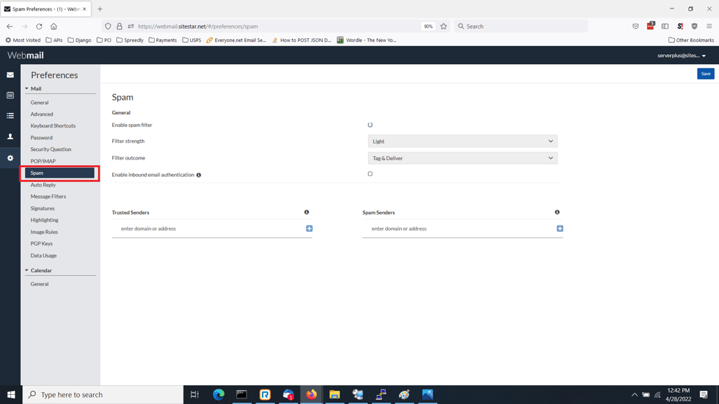 How do I set my AntiSPAM settings?